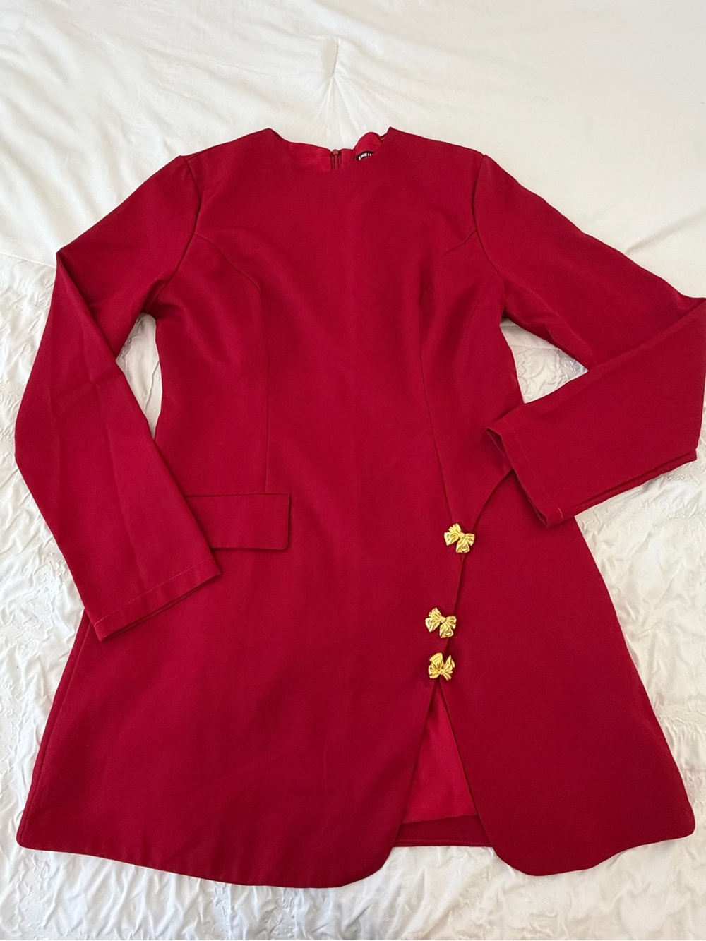 SHEIN Red Long-Sleeve Trench Coat with Gold Knot Accents